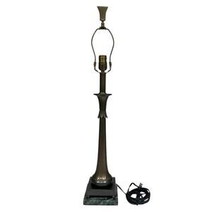 Vintage Wildwood Table Lamp Antique Brass Green Marble Fluted Art Deco Revival